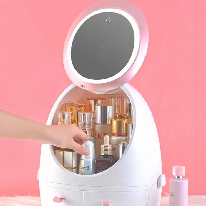 Multifunktionale LED Spiegelbox: Schminkspiegel und Organizer für Kosmetik & Accessoires.