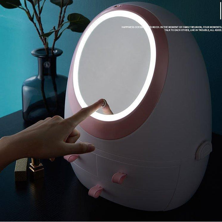 Elegante Kosmetik Aufbewahrungsbox mit integriertem LED Spiegel, perfekt für Bad & Frisiertisch.