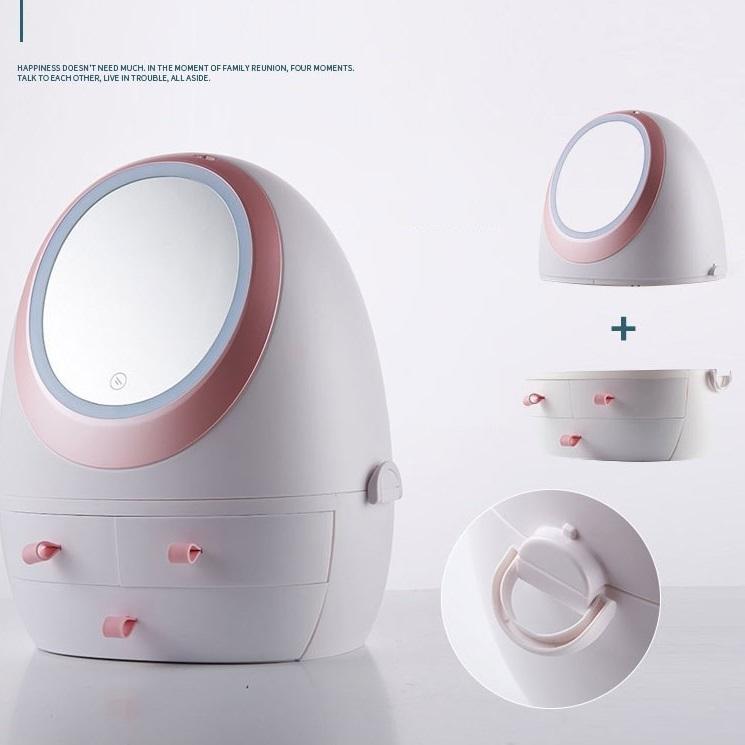 Kompakte Make-up Aufbewahrungsbox mit LED-Lichtspiegel. Ideal zur Organisation Ihrer Schminke.