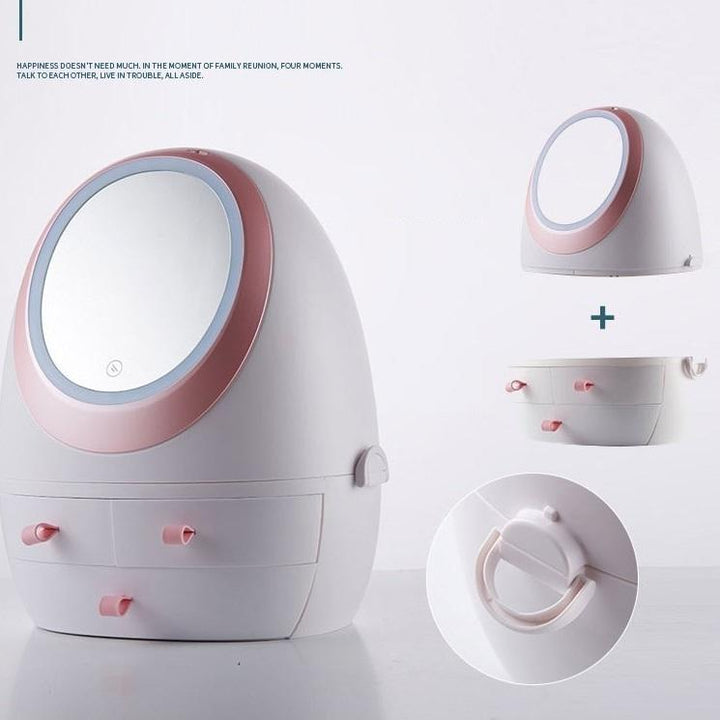 Kompakte Make-up Aufbewahrungsbox mit LED-Lichtspiegel. Ideal zur Organisation Ihrer Schminke.