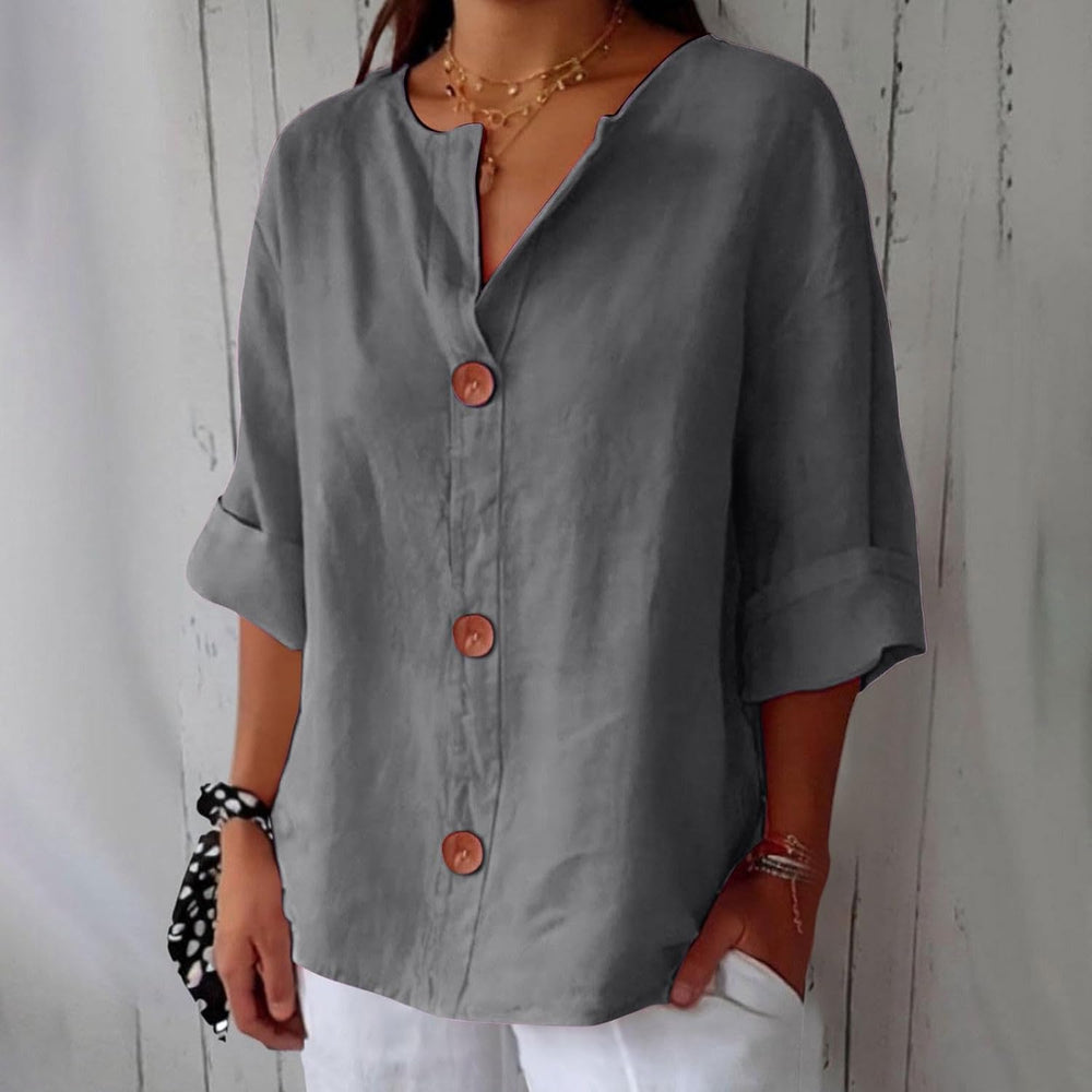 Damen Clara Sommerbluse mit Kurzarm, lockerer Schnitt, ideal für Casual- oder Strandmode.