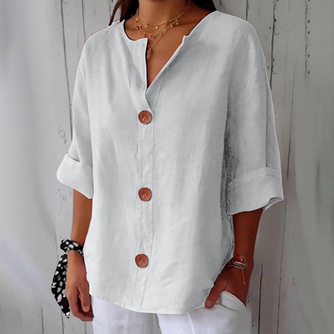 Komfortable Damen Clara Leinenbluse, locker fallend, ideal als luftiges Sommer-Oberteil.