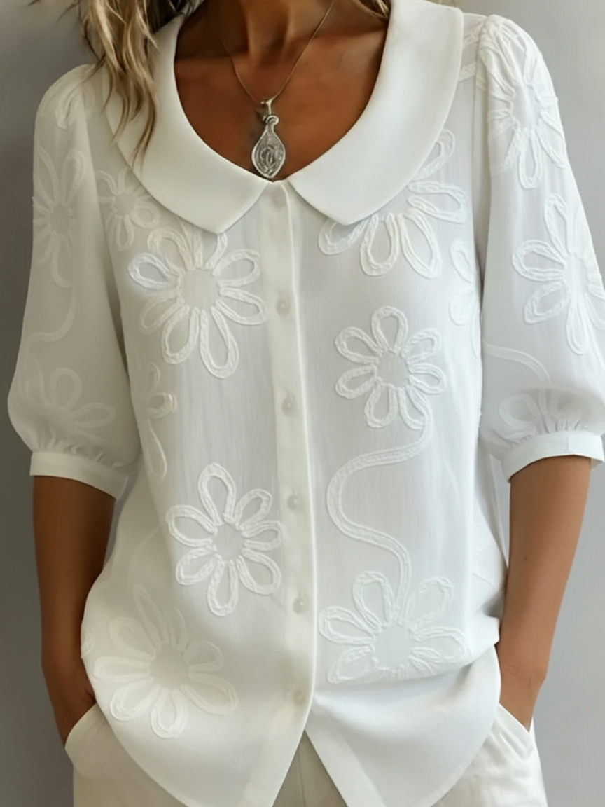 Feminine leichte Damenbluse mit floralem Print; ideal für natürliche Eleganz, 3/4-Arm, als Umstands- & Freizeitbluse.