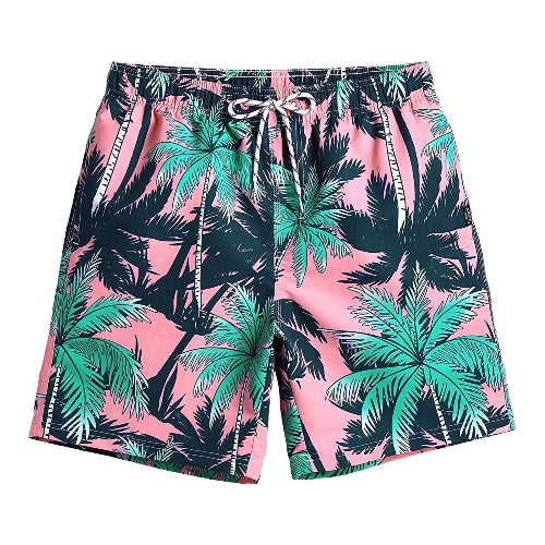 Herren Strandshorts vor Pool-Kulisse. Komfortable, schnelltrocknende Badehose für sonnige Sommer-Freizeit.