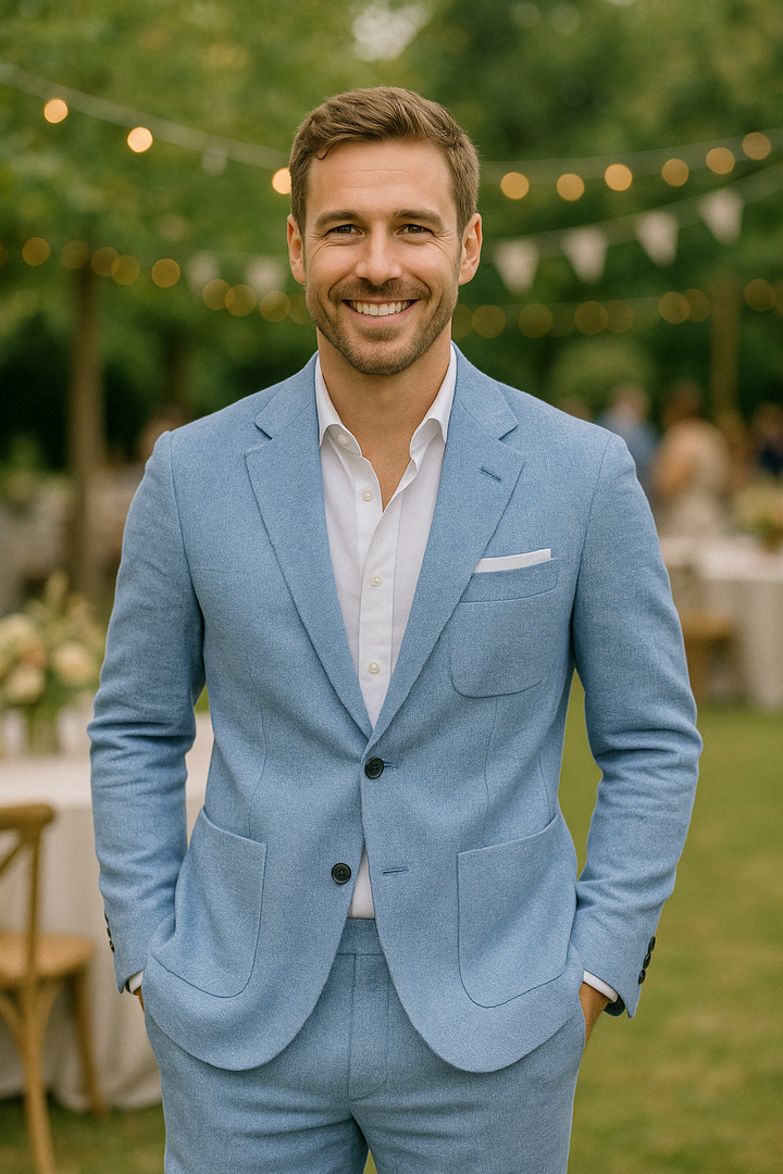 Sommer Anzug Herren: leichter Slim Fit Zweiteiler. Perfekt für stilvolle Businessmode oder Freizeit im Warmen.
