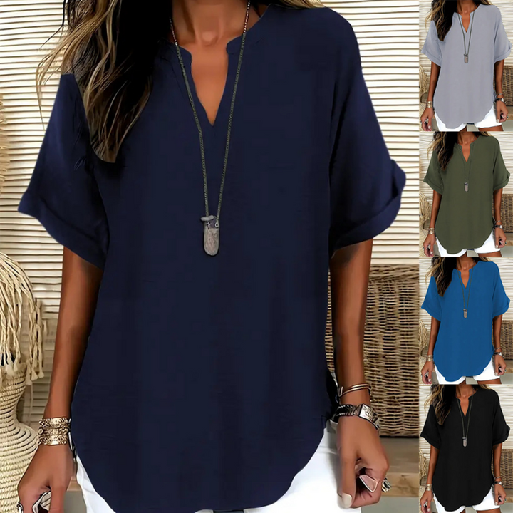 Leichtes Damen V-Ausschnitt Top in Weiß, ideal für Frühling & Sommer. Eleganter Komfort für jeden Tag.