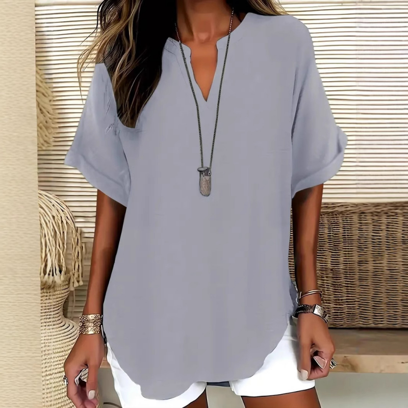 Elegantes Damen V-Ausschnitt Oberteil in Rosa. Leichtes Material für einen vielseitigen Alltags-Look.