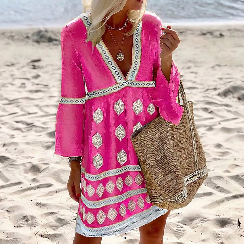 Modernes Damen Sommerkleid mit weiten Fledermausärmeln, atmungsaktiv und bequem, ideal für Frühling & Sommer.