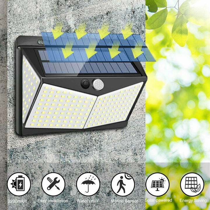 Solarbetriebene LED-Wandleuchte pw260515 mit Bewegungssensor, wasserdicht für helle Außenbeleuchtung.