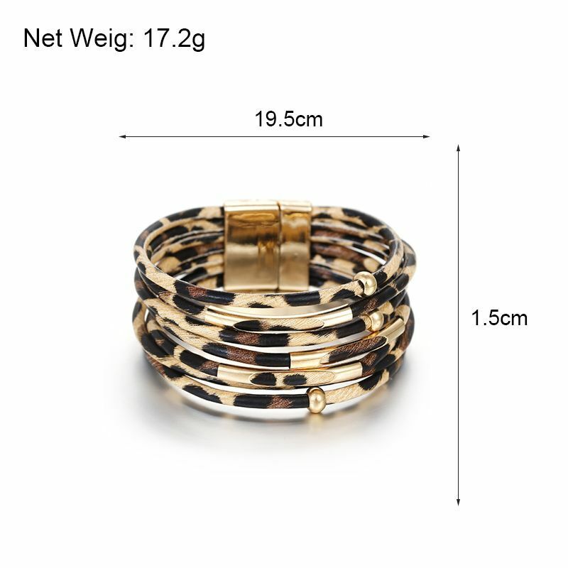 Damen Mehrschicht-Lederarmband mit Leopardenmuster, trendiger Tierdruck-Schmuck, vielseitiges modisches Accessoire.