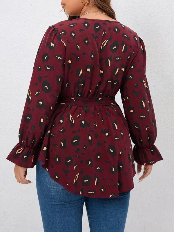 Elegante Damen Herbst Bluse mit V-Ausschnitt, ideal für Freizeit, in Übergröße.