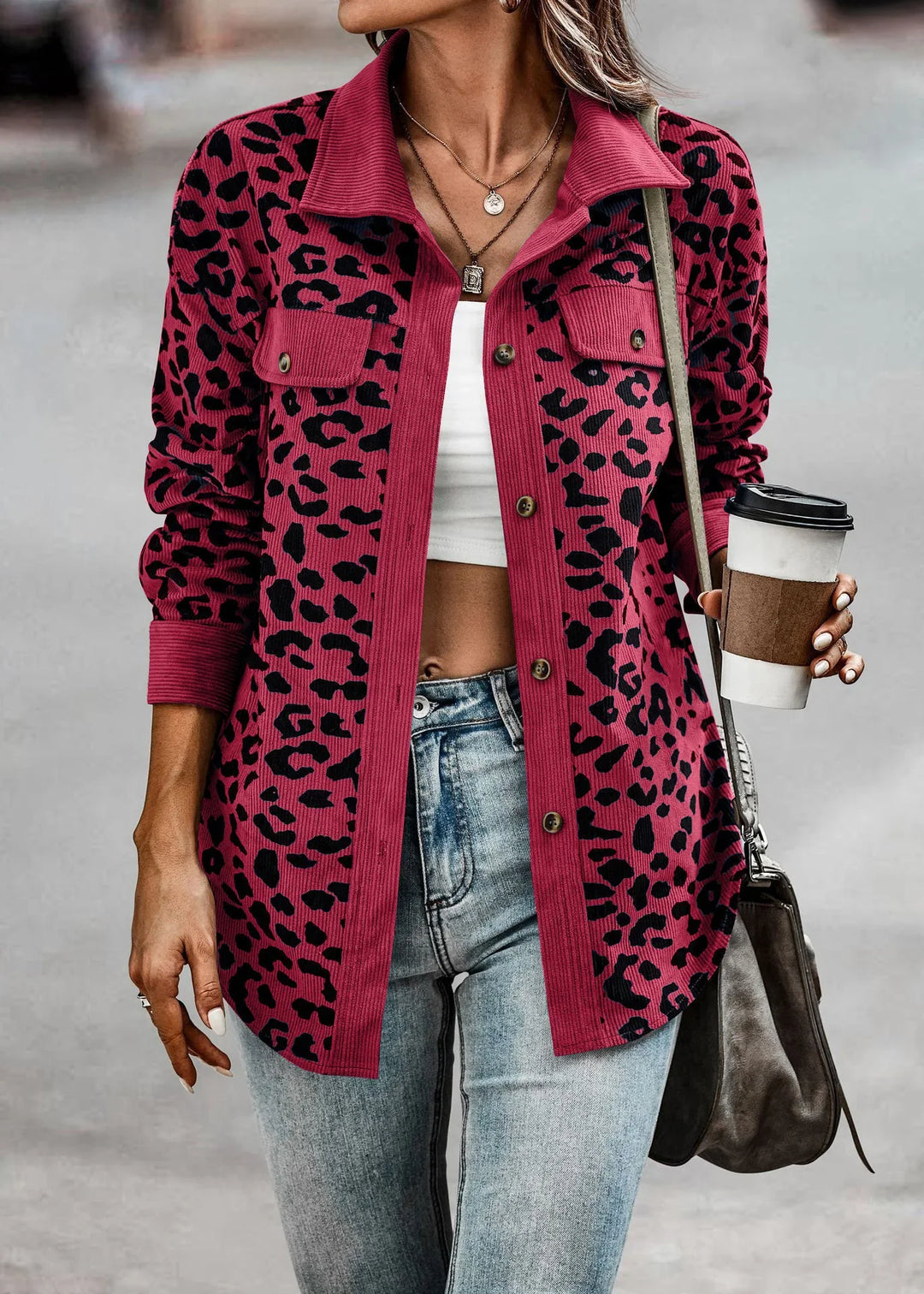Leopardenmuster Langarm Damen Shacket, elegant und perfekt für Herbst & Winter.