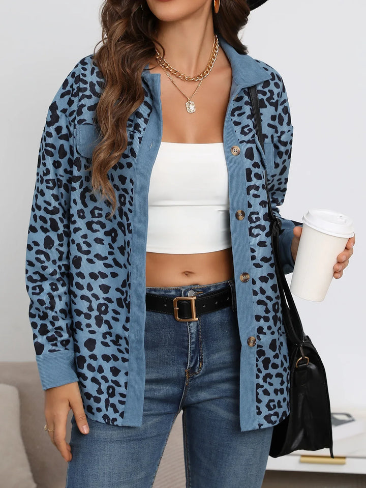 Modische Damen Leopardenmuster Langarm Shacket für Herbst & Winter.