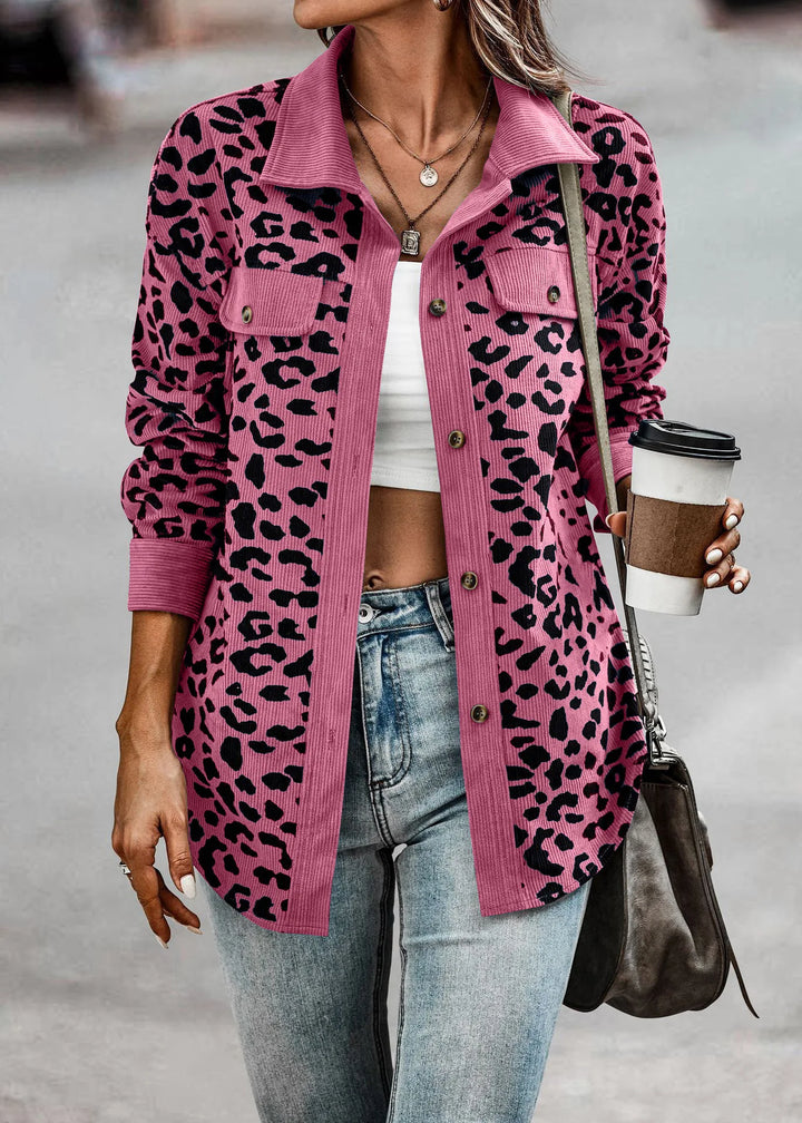 Modische Damen Shacket im Leoparden-Look, langärmelig, für einen wilden Trend.