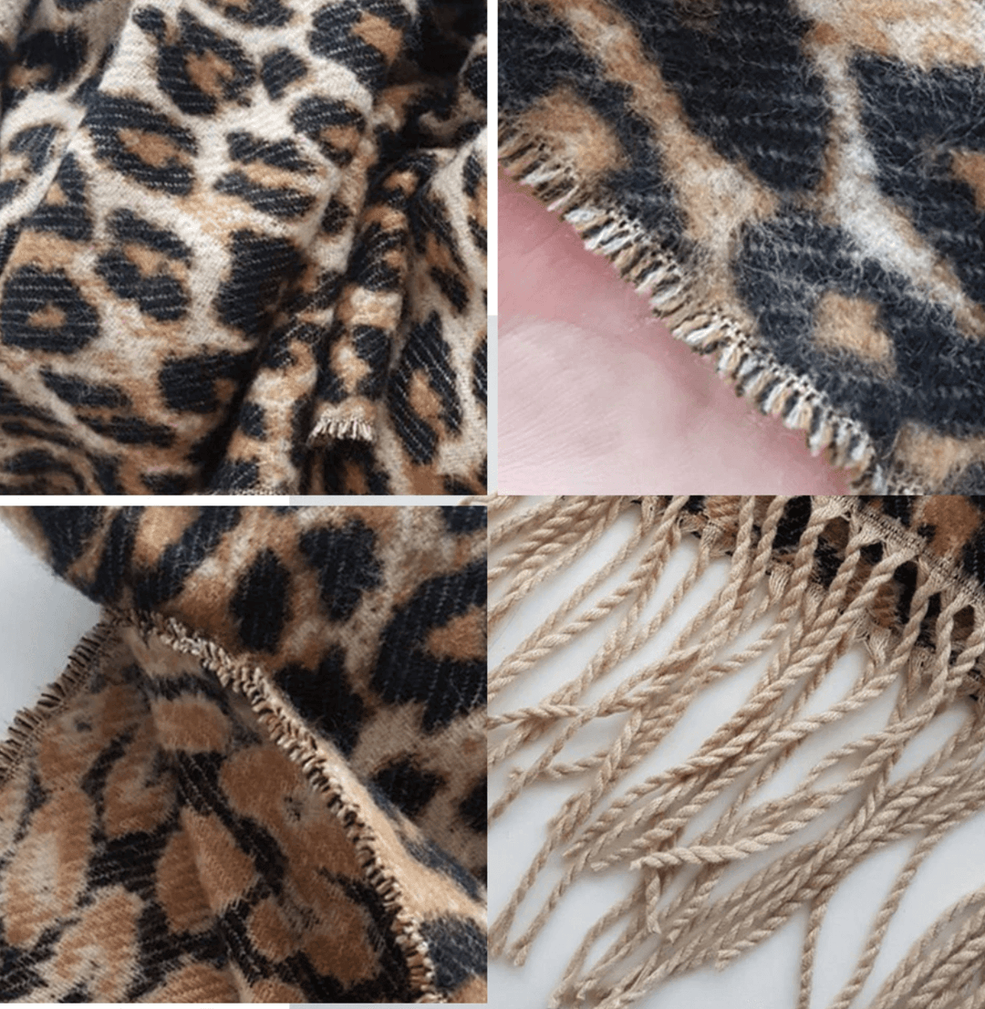 Modisches Damen Halstuch mit chicem Leopardenmuster, ideal als Herbst-Accessoire für stilbewusste Frauen.