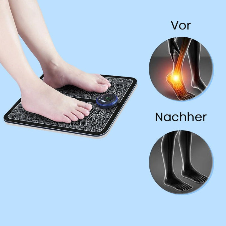 Kompakte EMS Fußmassagematte für effektive Entspannung, ideal nach einem langen Tag.