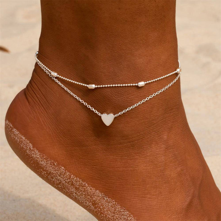 Damen Fußkettchen aus 925er Sterlingsilber mit Herz-Anhänger; elegantes Schmuckstück.