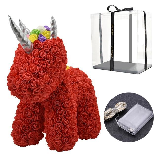 Romantisches Rosen-Einhorn mit LED-Lichterkette, ewige Rose als Liebesgeschenk & Dekoration.