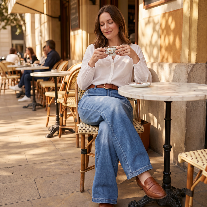 Vintage Flare Jeans für Damen, hoher Bund, weites Bein, schmeichelhaft und bequem für Frauen.