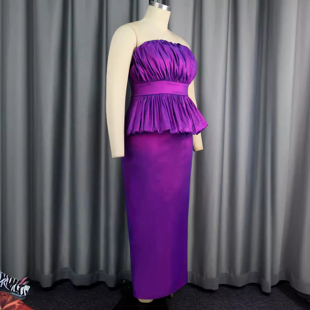 Lila Abendkleid für Damen, figurbetont, mit stilvollem gerafftem Oberteil. Perfekt für Galas.