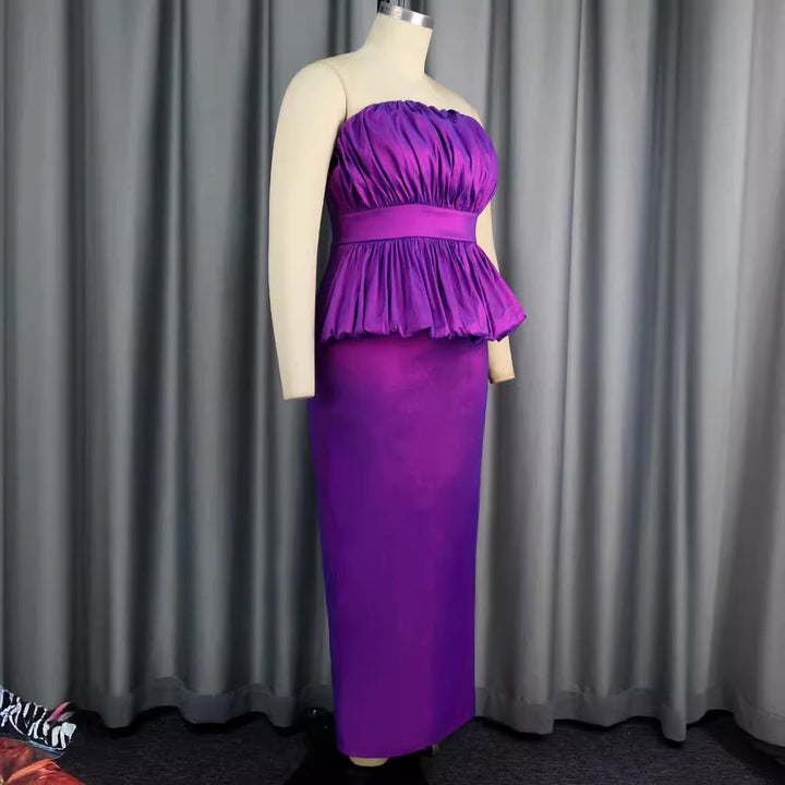 Lila Abendkleid für Damen, figurbetont, mit stilvollem gerafftem Oberteil. Perfekt für Galas.