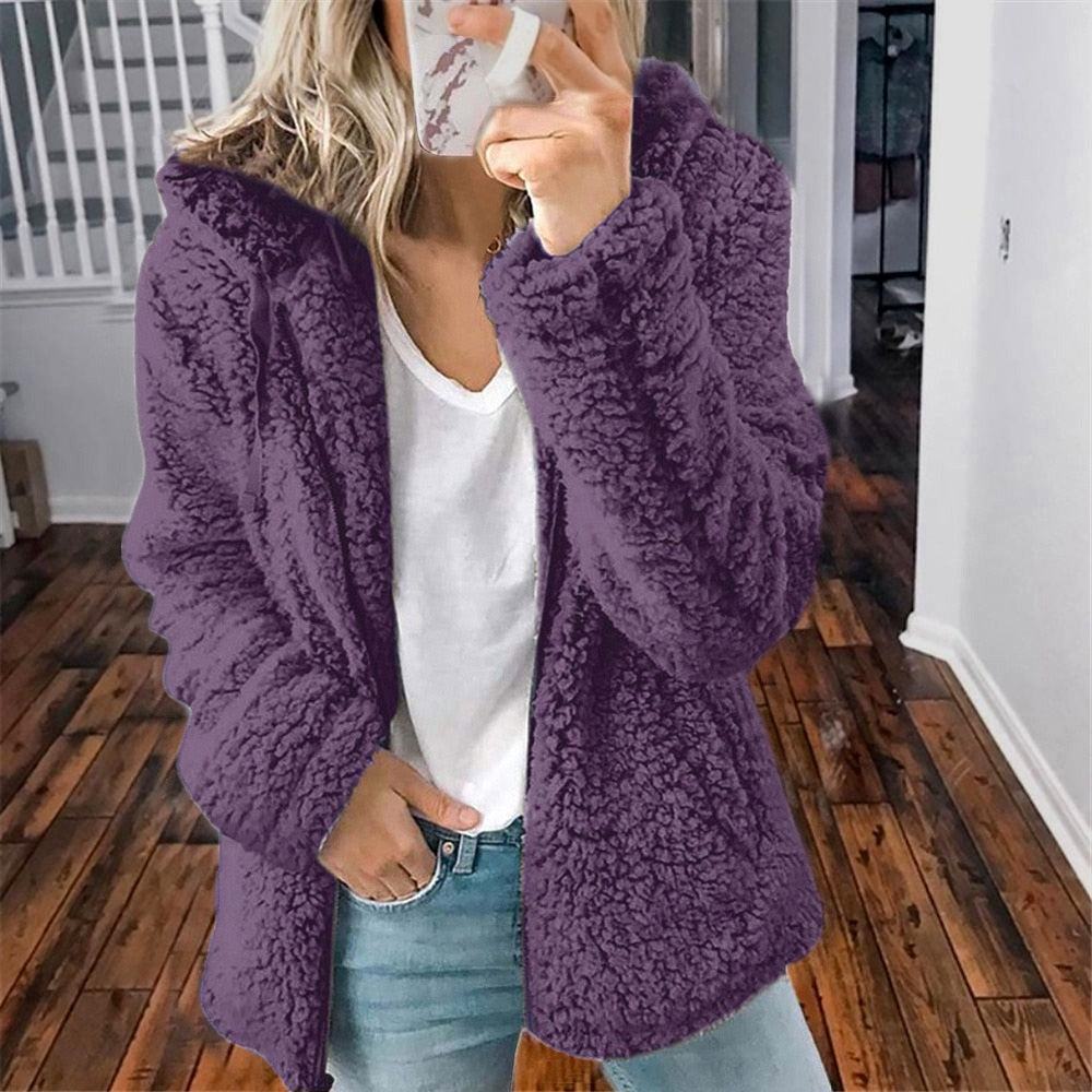 Trendiger Damen Sherpa-Kapuzen-Cardigan, modisch und extra warm.