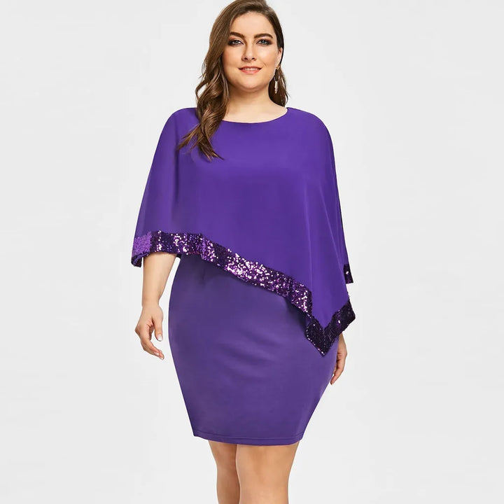 Detailaufnahme des schulterfreien Ausschnitts am Paillettenkleid Übergröße für Damen.