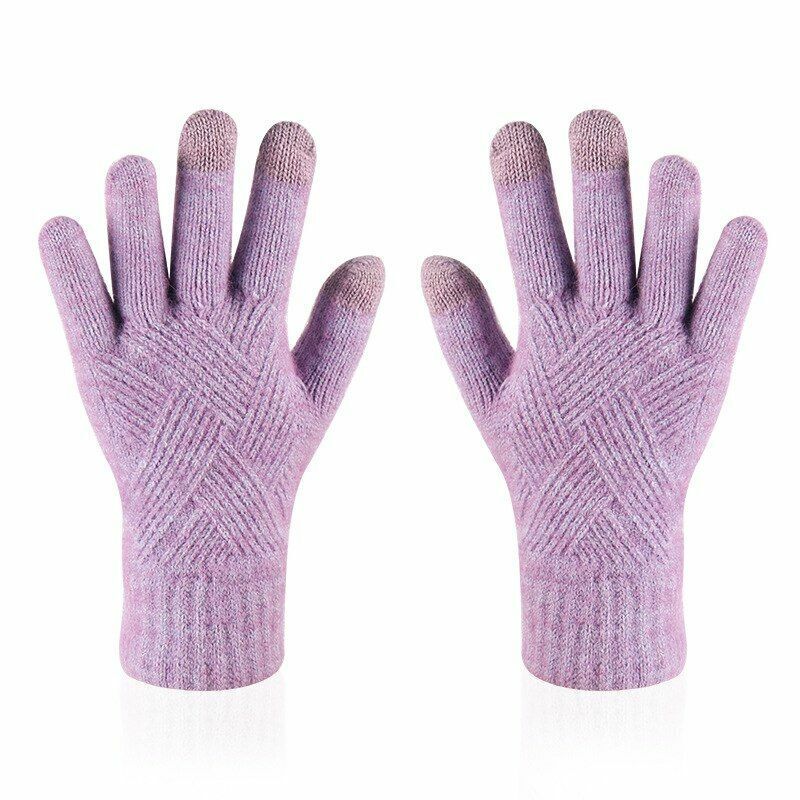 Auswahl farbenfroher Damenhandschuhe, warm und kuschelig. Touchscreen-kompatible Strickhandschuhe für Damen.