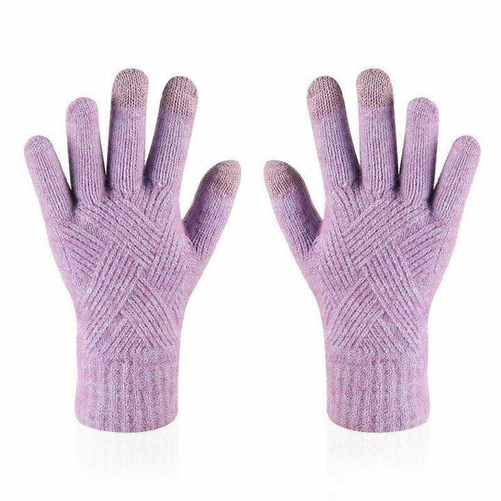 Auswahl farbenfroher Damenhandschuhe, warm und kuschelig. Touchscreen-kompatible Strickhandschuhe für Damen.