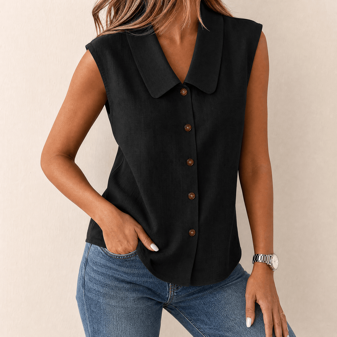 Komfortables Damen Sommertop, ärmellose Bluse mit V-Ausschnitt, locker geschnitten für Sommerkomfort.