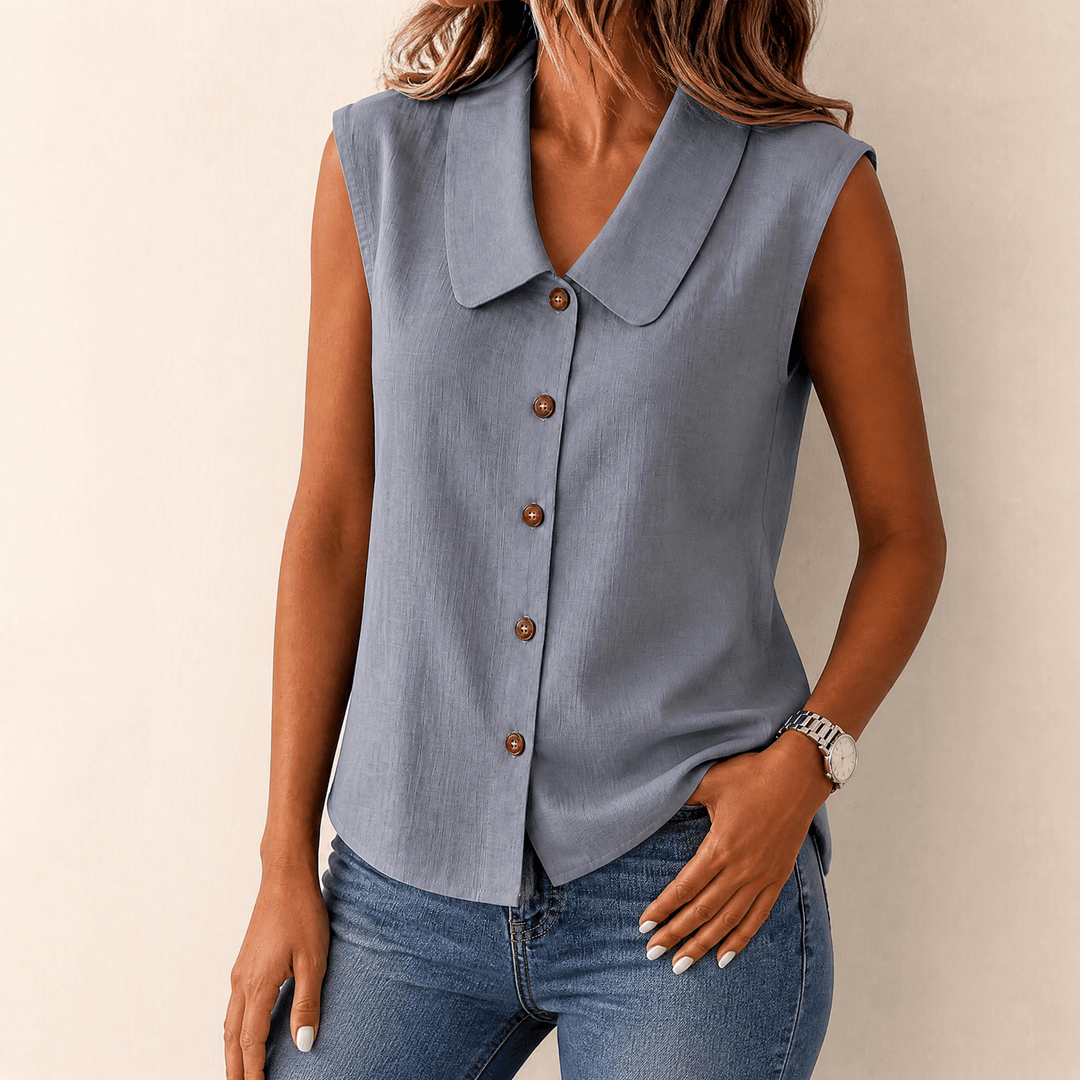 Locker geschnittenes Damen Sommertop, ärmellose Bluse mit V-Ausschnitt, ideal für Frühling und Sommer.