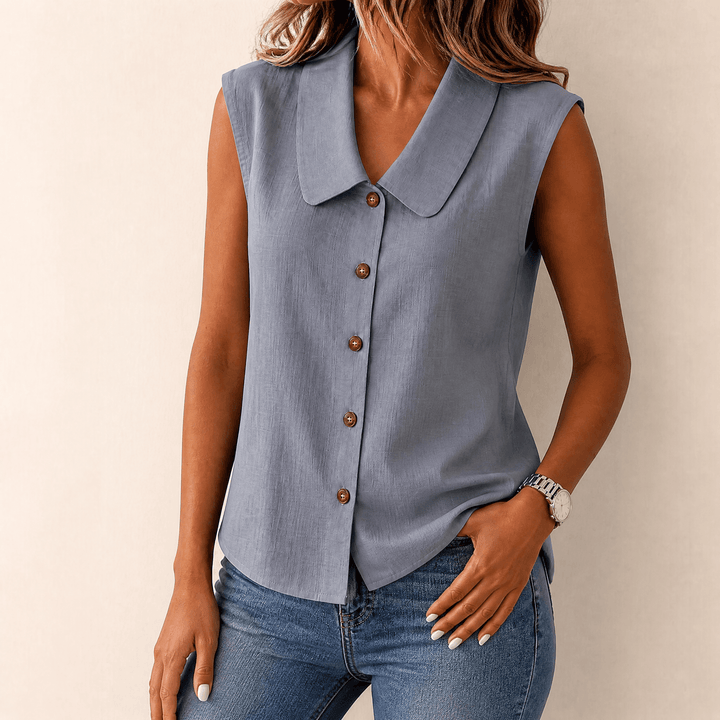 Locker geschnittenes Damen Sommertop, ärmellose Bluse mit V-Ausschnitt, ideal für Frühling und Sommer.