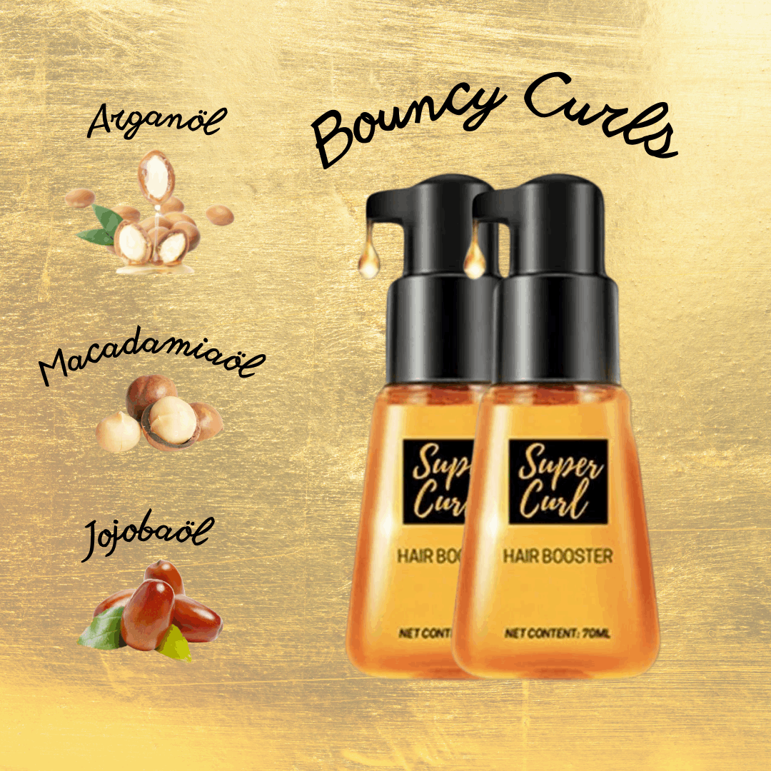 Flasche des Locken Serums, das Curls definiert, Anti-Frizz-Schutz bietet und Glanz zaubert.
