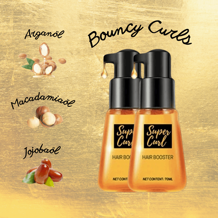 Flasche des Locken Serums, das Curls definiert, Anti-Frizz-Schutz bietet und Glanz zaubert.