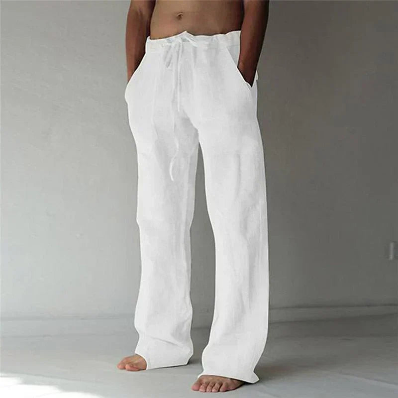 Locker sitzende Herren-Leinenhose für den Sommer, bequem & atmungsaktiv mit Kordelzug, ideal für Freizeit & Strand.
