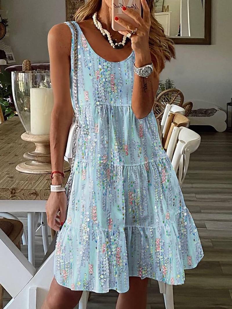 Lockeres Damen Tank-Kleid mit elegantem Rüschensaum, ideal für Sommer und Freizeit. Komfortables, stilvolles Sommerkleid.