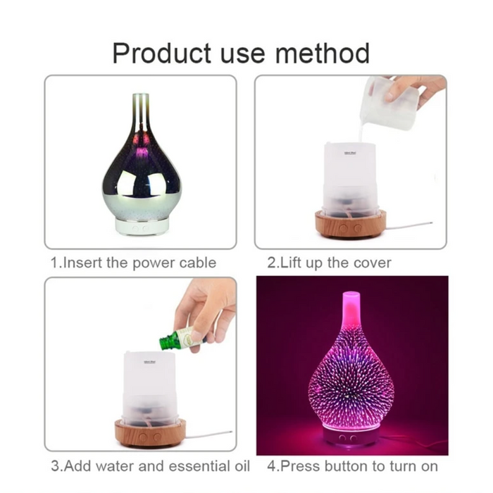 Entspannender Aromadiffuser mit farbigem LED-Licht; ideal für eine gemütliche Abendstimmung im Zuhause.