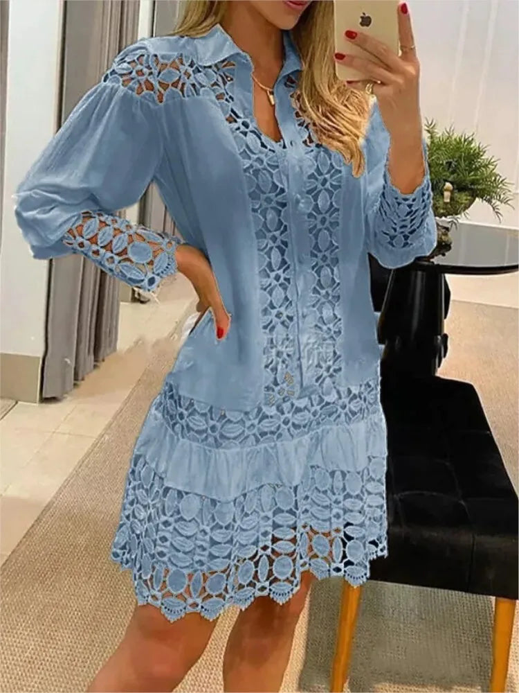 Luftiges, elegantes Damen Sommer Minikleid, vielseitig für Freizeit & Strand. Verfügbar in Blau, Grün, Weiß.