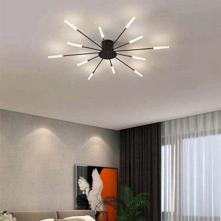 Moderne, große LumenMax LED-Deckenlampe in Schwarz, dimmbar, perfekt für Wohnzimmer.