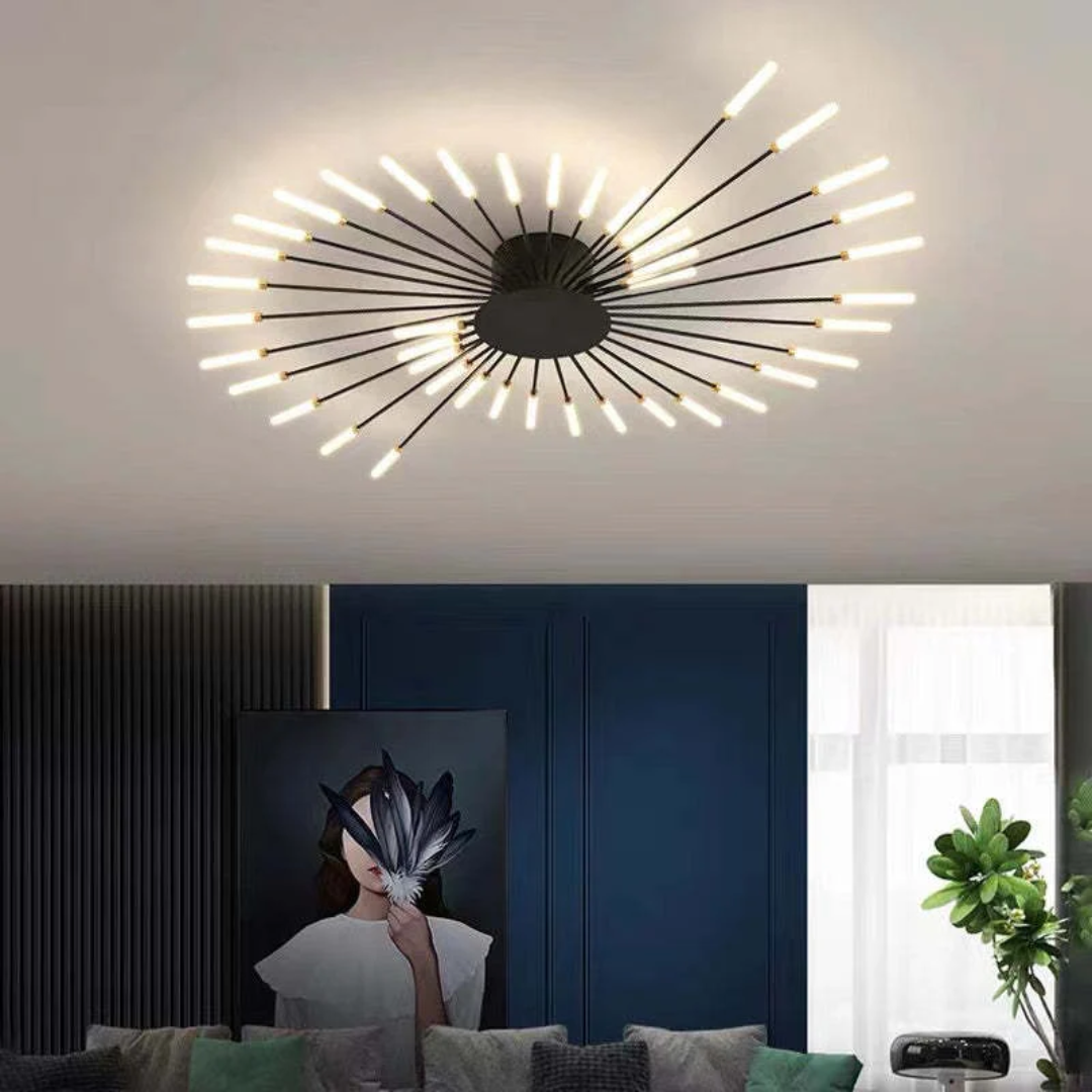 Elegante goldene LumenMax LED-Deckenleuchte, dimmbar, energieeffizient, ideal für moderne Wohnräume.