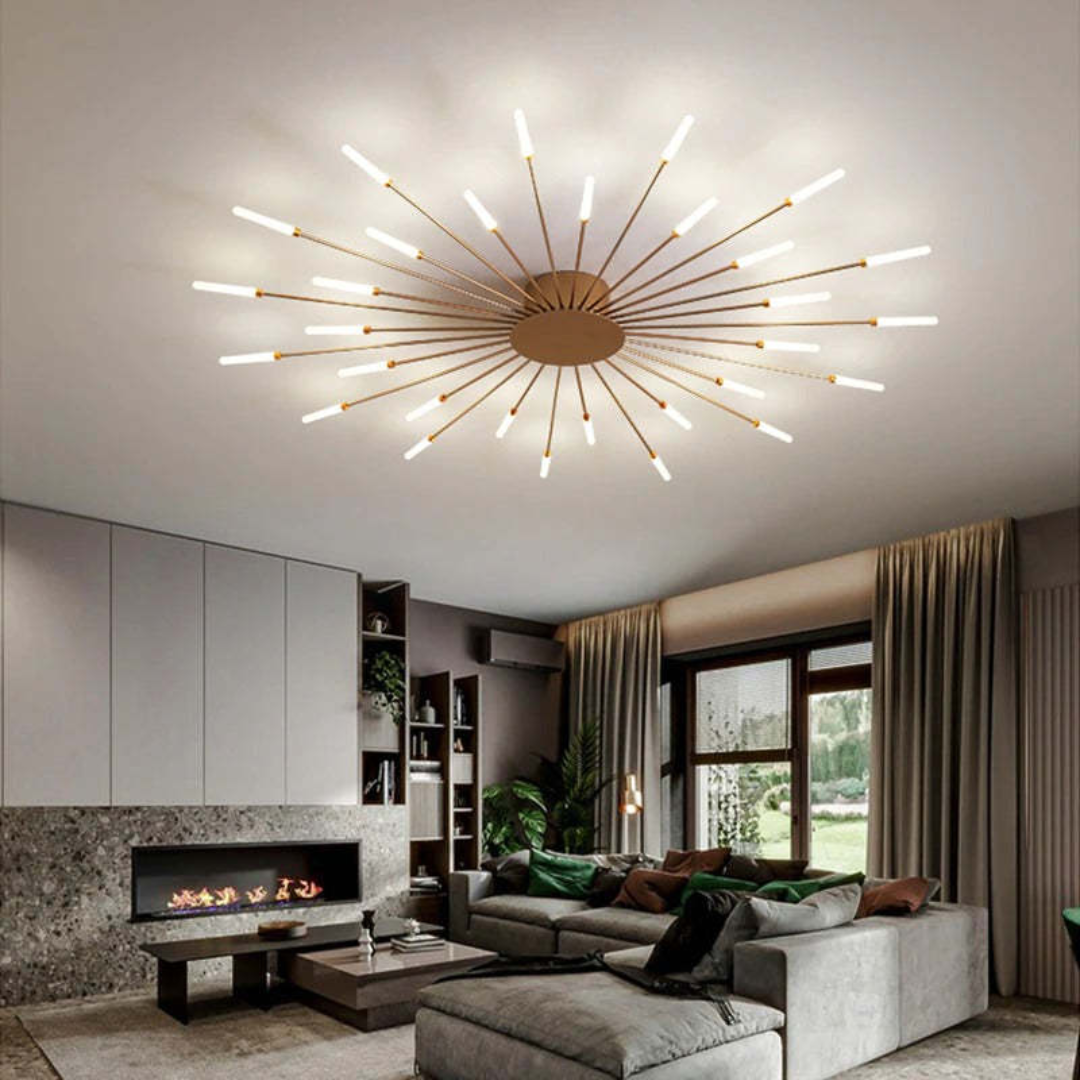 Stilvolle LumenMax LED-Deckenlampe in Gold, große Designleuchte für helle, moderne Räume.