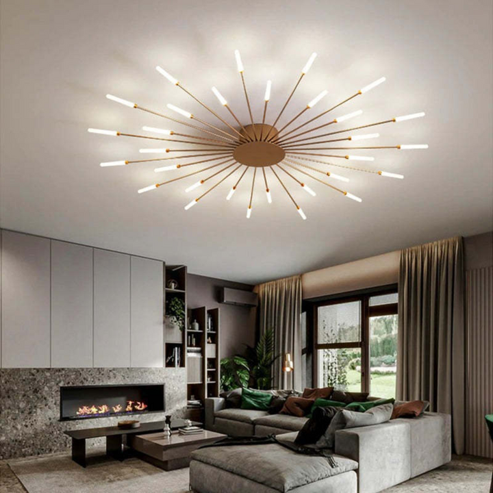 Stilvolle LumenMax LED-Deckenlampe in Gold, große Designleuchte für helle, moderne Räume.
