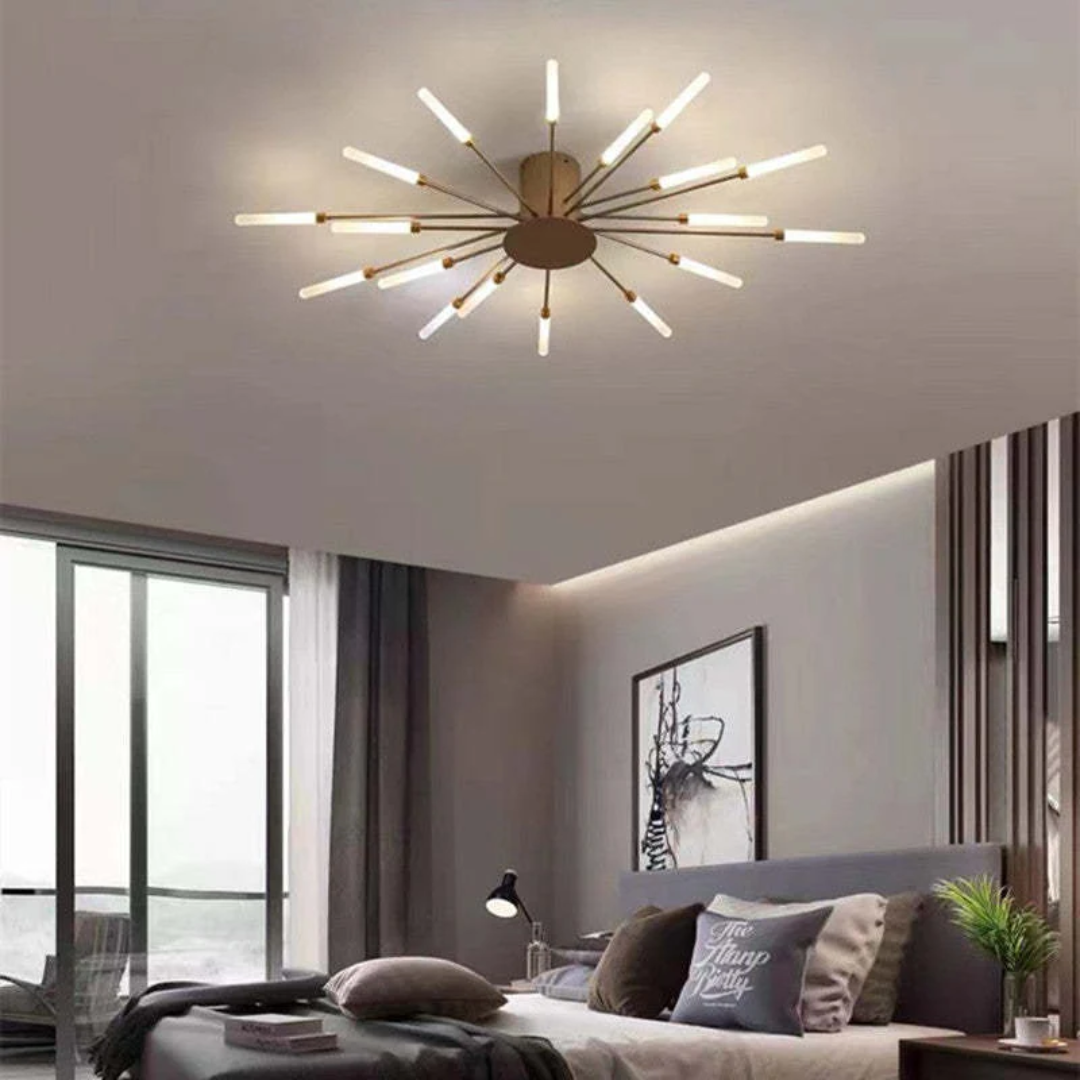 Moderne LumenMax LED-Deckenleuchte, große Deckenlampe in Gold für stilvolle Innenbeleuchtung.