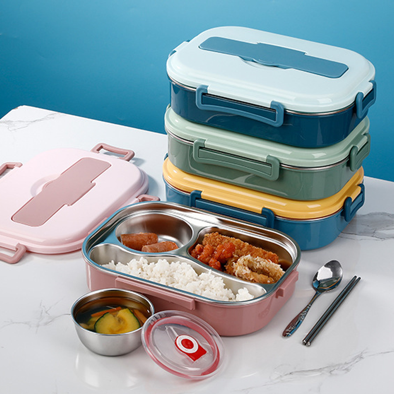 Edelstahl-Thermo-Lunchbox mit Fächern, isoliert. Hält Mahlzeiten warm & frisch für Büro & Schule.
