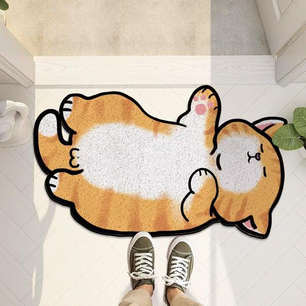 Lustige Katze Fußmatte, rutschfest, mit humorvollem Tiermotiv für Eingang oder Badezimmer. Schmutzfangmatte aus PVC.