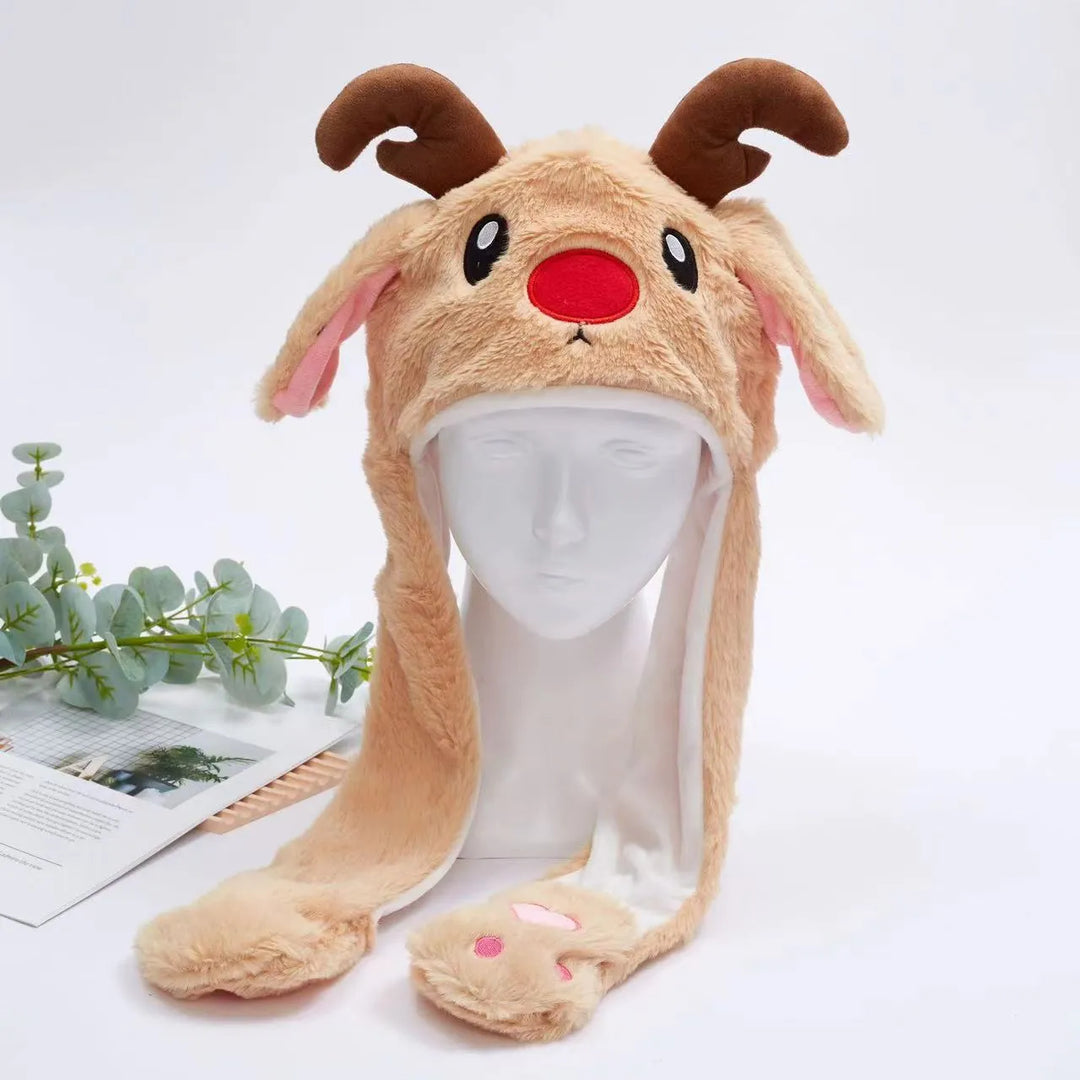 Plüsch-Wintermütze, Tierhut-Design, mit beweglichen Ohren, kuschelig & spaßig.