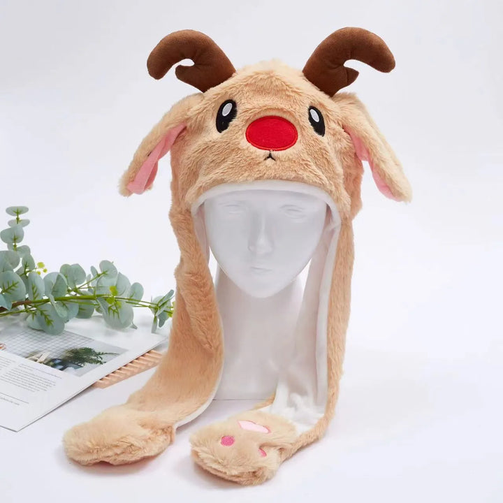 Plüsch-Wintermütze, Tierhut-Design, mit beweglichen Ohren, kuschelig & spaßig.