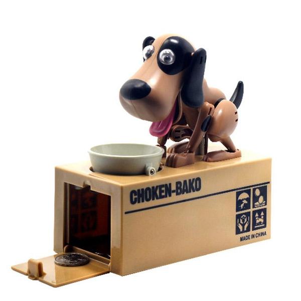 Originelles Kindergeschenk: Eine hungrige Hundespardose, die Münzen automatisch "frisst". Motiviert zum Sparen.