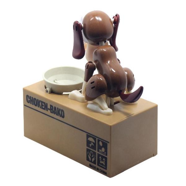 Lustige Hunde-Spardose als einzigartige Dekoration. Ein hungriges Hundesparschwein, das Kinder zum Sparen animiert.
