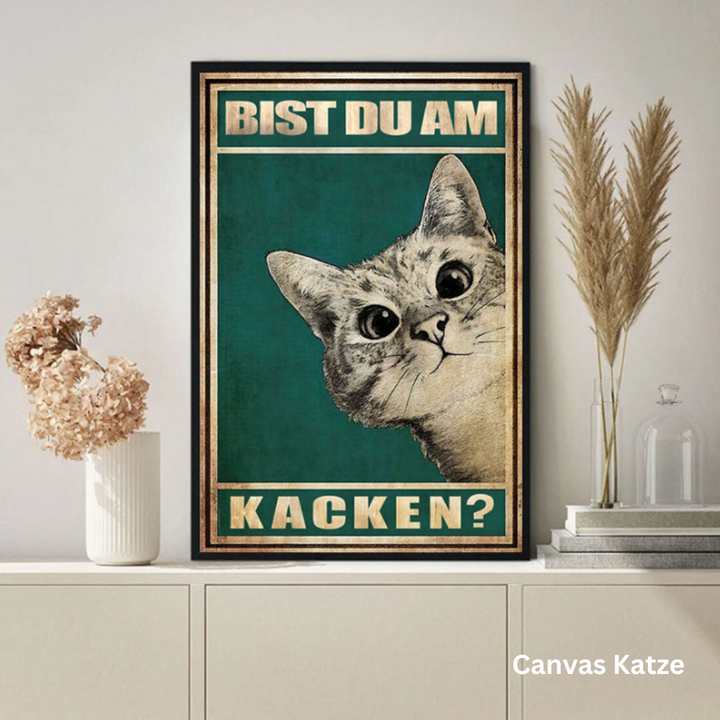 Lustiges Katzen Canvas Wandbild mit humorvollem Cartoon-Motiv für moderne Wohnzimmer Deko. Perfekte Haustier Kunst.